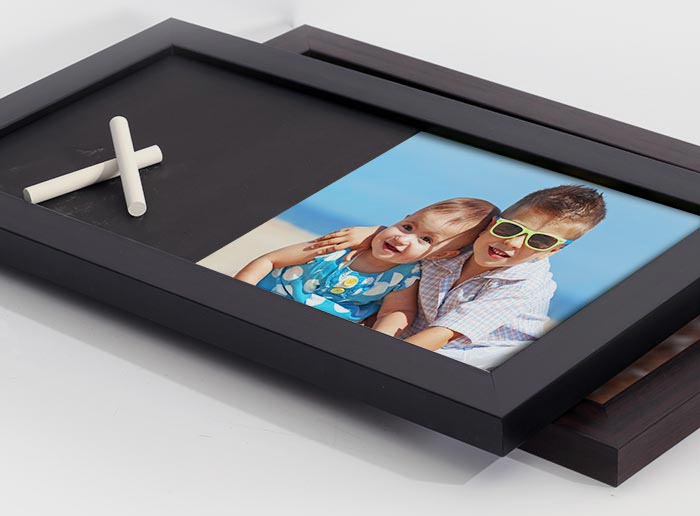 two chalk board ptints black and espresso frame