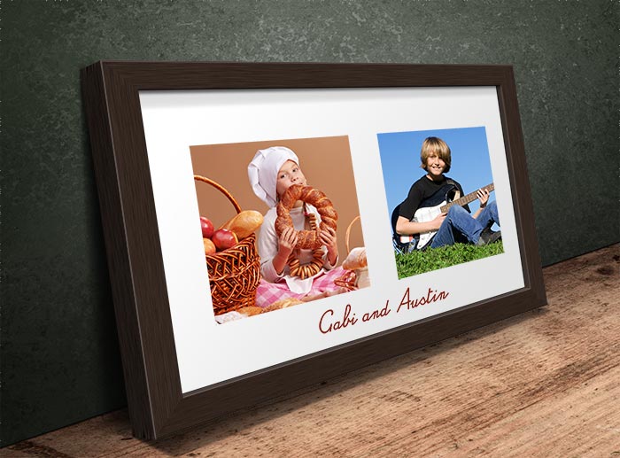 framed print with 2 images on green background